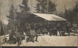 Marshfield Maine Lumber Logging Camp Men Eat Lunch 1917 Real Photo Postcard