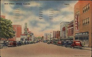 Dothan Alabama AL Main Street Movie Theatre Theater Linen Vintage Postcard