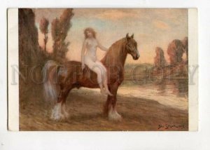 3096503 NUDE Nymph on HORSE Long Mane by Jan STYKA vintage PC