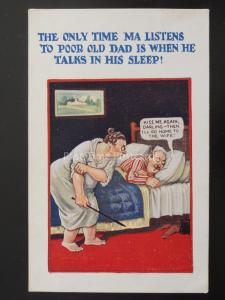 Comic Postcard THE ONLY TIME MA LISTENS TO POOR OLD DAD..... c1928 H.B. Ltd 3453