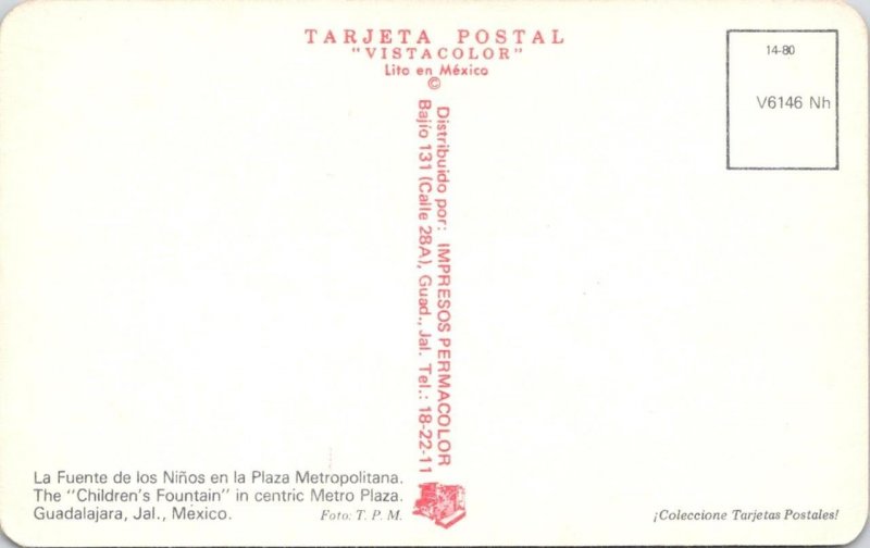 2~ca1950's Postcards Guadalajara Mexico AERIAL VIEW & PLAZA CHILDREN'S FOUNTAIN