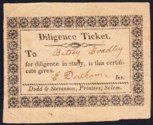 Reward of Merit   Diligence Ticket  Dodd & Stevenson - Salem