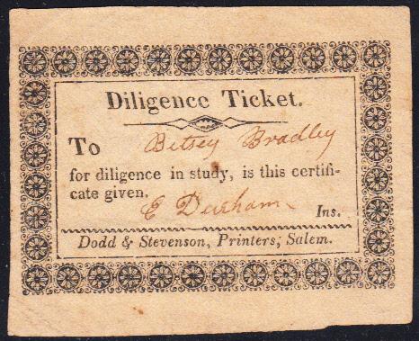 Reward of Merit   Diligence Ticket  Dodd & Stevenson - Salem