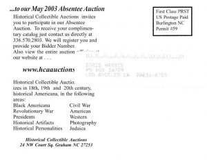 Historical Collectibles   Graham, North Carolina Continental Size: Approx 4 X...