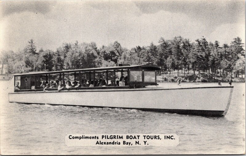 Alexandria Bay New York Pilgrim Boat Tours Inc Scenic River BW Postcard 