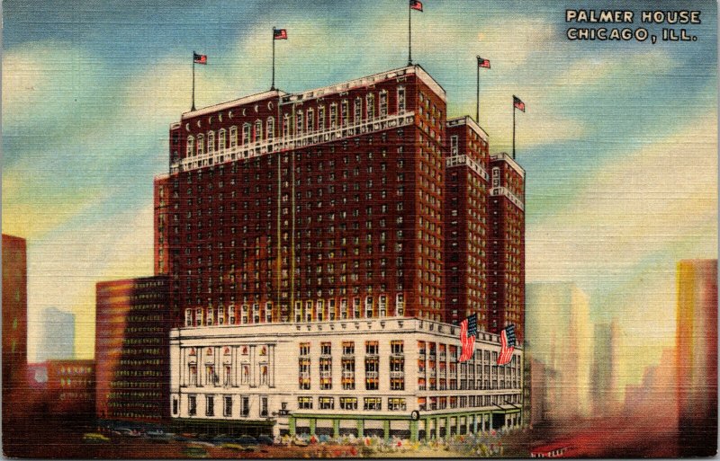 Vtg 1950s Palmer House Hotel Hilton Chicago Illinois IL Linen Postcard