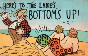Vintage Postcard 1955 Here's To The Ladies Bottoms Up Comic E. C. Kropp Pub.