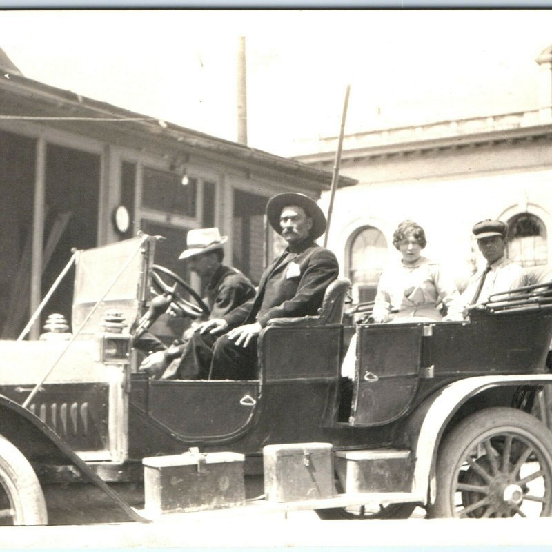 c1900s Unknown Touring Car RPPC Mad Man Brass Era Auto Real Photo Postcard A55