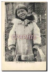 Old Postcard Polar Jean laughs among the Eskimos