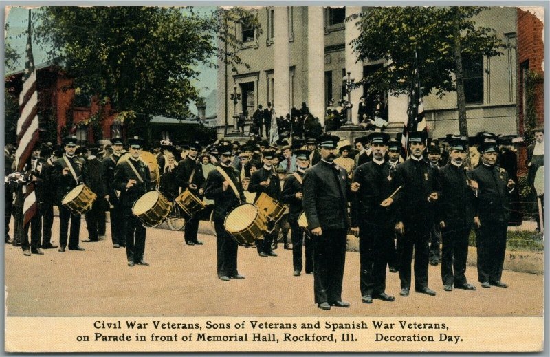 ROCKFORD IL CIVIL & SPANISH WAR VETERANS PARADE ANTIQUE POSTCARD