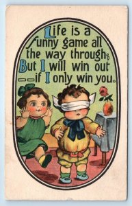 Romantic Poem children 'But I will win out--if I only win you' 1917 Postcard