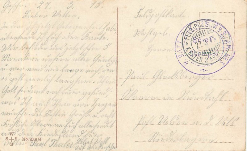 B572 Germany Easter greetings postcard landscape bell silhouette and flags 1915