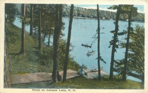 Canoble Lake New Hampshire NH, Canoes on Water 1918  Postcard Used, Flag Cancel
