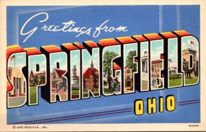 Ohio Greetings From Springfield Large Letter Linen Curteich