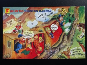 Wales Snowdonia FUN ON THE MOUNTAIN RAILWAY - Old Comic Postcard by Bamford