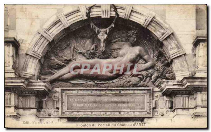 Old Postcard Anet Pediment of Chateau du Cerf portal