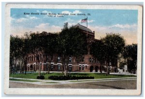 c1920s Kane County Court House, Greetings from Aurora IL City of Lights Postcard 