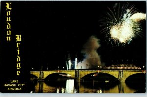 London Bridge Postcard Lake Havasu City Arizona w/ Fireworks