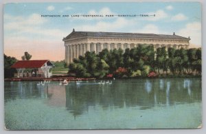 Linen~Nashville TN~Centennial Park Swans~Parthenon & Lake House~Vintage Postcard 