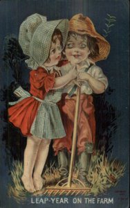 Leap Year - Cute Kids Farming Clothes 1908 Postcard