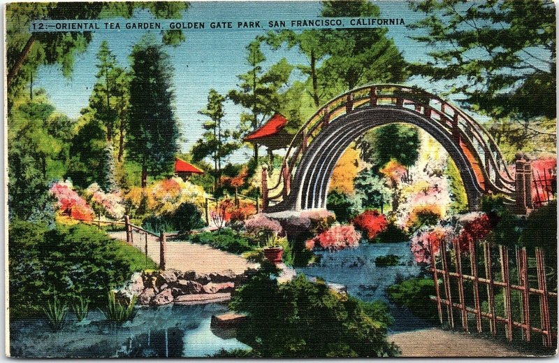 1930s SAN FRANCISCO CALIFORNIA ORIENTAL TEA GARDEN  LINEN POSTCARD 42-227