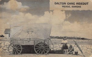 Meade, Kansas DALTON GANG HIDEOUT Cowgirl Covered Wagon Big Spring Ranch c1940s