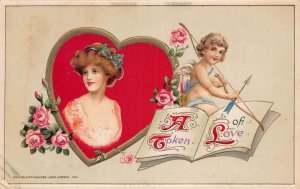 J82/ Valentine's Day Love c1910 Postcard John Winsch Cupid Woman 200