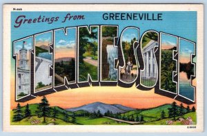 1940's GREETINGS FROM GREENEVILLE TENNESSEE TN LARGE LETTER LINEN POSTCARD