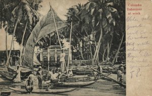 PC CPA SRI LANKA, CEYLON, COLOMBO, FISHERMEN AT WORK, Vintage Postcard (b13601)