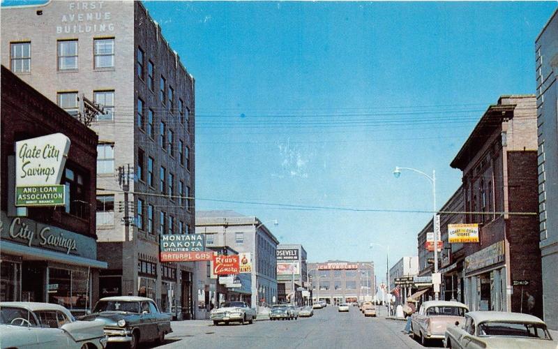 Minot North Dakota~1st Avenue SW~Downtown Street Scene~Coast to Coast~1950s Cars