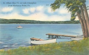 St Alban's Bay Vermont  from Hathaway Point, Canoe Linen Postcard Unused