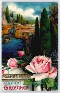 Loving Greeting Roses Water Sky Davidson Family Of Long Pine NE Postcard A36