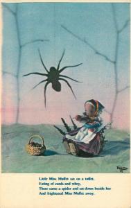 1930s Nursery Rhymes Little Miss Mufffet Spider Dixons postcard 12560