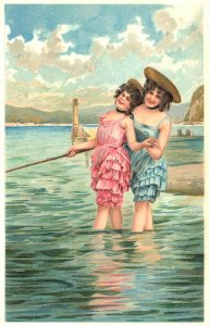 Women Dancing In The Water In The Water Embossed PFB Postcard