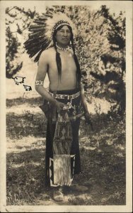 Native American Indian Costume Geo Bull Child on Back RPPC AUTOGRAPH SYMBOLS