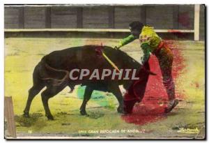 Old Postcard Una Gran estocada Andaluz Corrida Bull