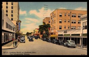 Andrews Avenue, Fort Lauderdale FL Vintage c1947 Linen Postcard G24