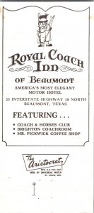 Matchbook Cover - Royal Coach Inn Beaumont TX 30 Strike MB73