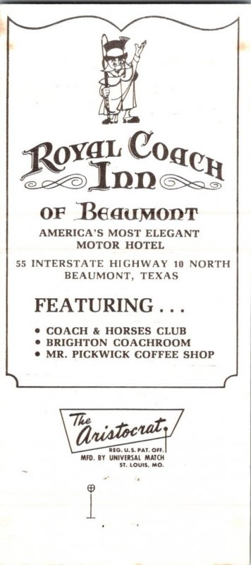 Matchbook Cover - Royal Coach Inn Beaumont TX 30 Strike MB73