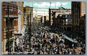 Postcard Winnipeg MB c1907 Looking Up Main Street Trolly Shops C.N. Telegraph