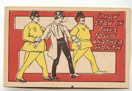 I May Stay in This Town Drunk Man, Two Police Officers, Vintage Humour, Cartoon