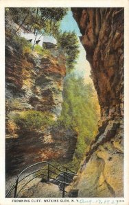 WATKINS GLEN, NY New York   FROWNING CLIFF Stairs~Handrail   1927 Postcard