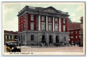 Cumberland Maryland MD Postcard Post Office Building Exterior 1924 Antique Cars