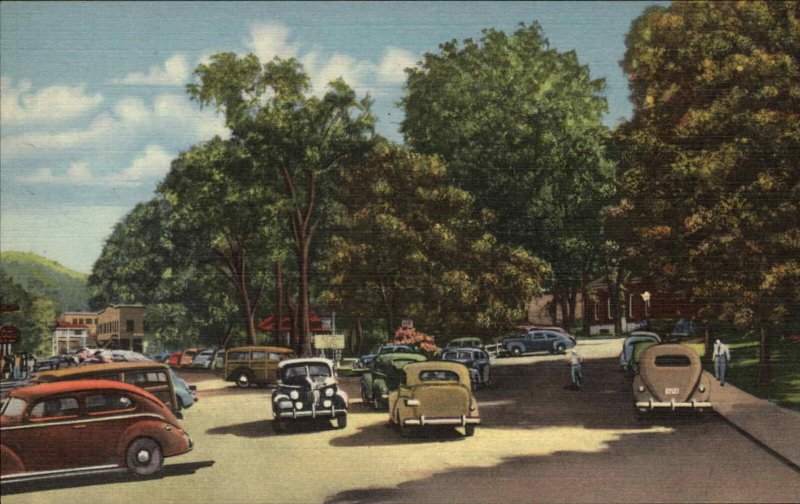 Plymouth New Hampshire NH Street Scene Classic 1950s Cars Linen Postcard