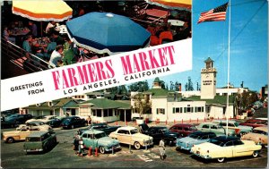 Circa 1955 Los Angeles Postcard Farmers Market Vintage Cars Shops