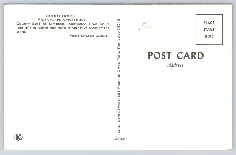 Franklin Kentucky~Simpson County Courthouse~Clock~USA Flag~Victorian~1950s PC