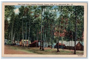 1955 Fish Creek State Camping Grounds Tupper Lake NY, Adirondack MTS. Postcard 