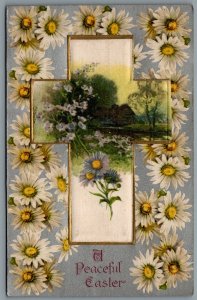 Postcard Easter c1910 Winsch Back A Peaceful Easter Cross with Flowers