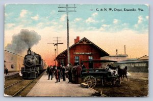 J90/ Evansville Wisconsin Postcard c1910 C&NW Railroad Depot 464