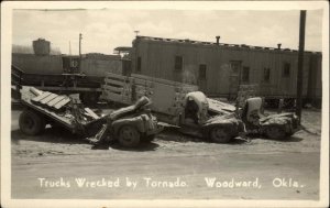 Woodward OK Trucks Wrecked by Tornado c1940 Real Photo Postcard